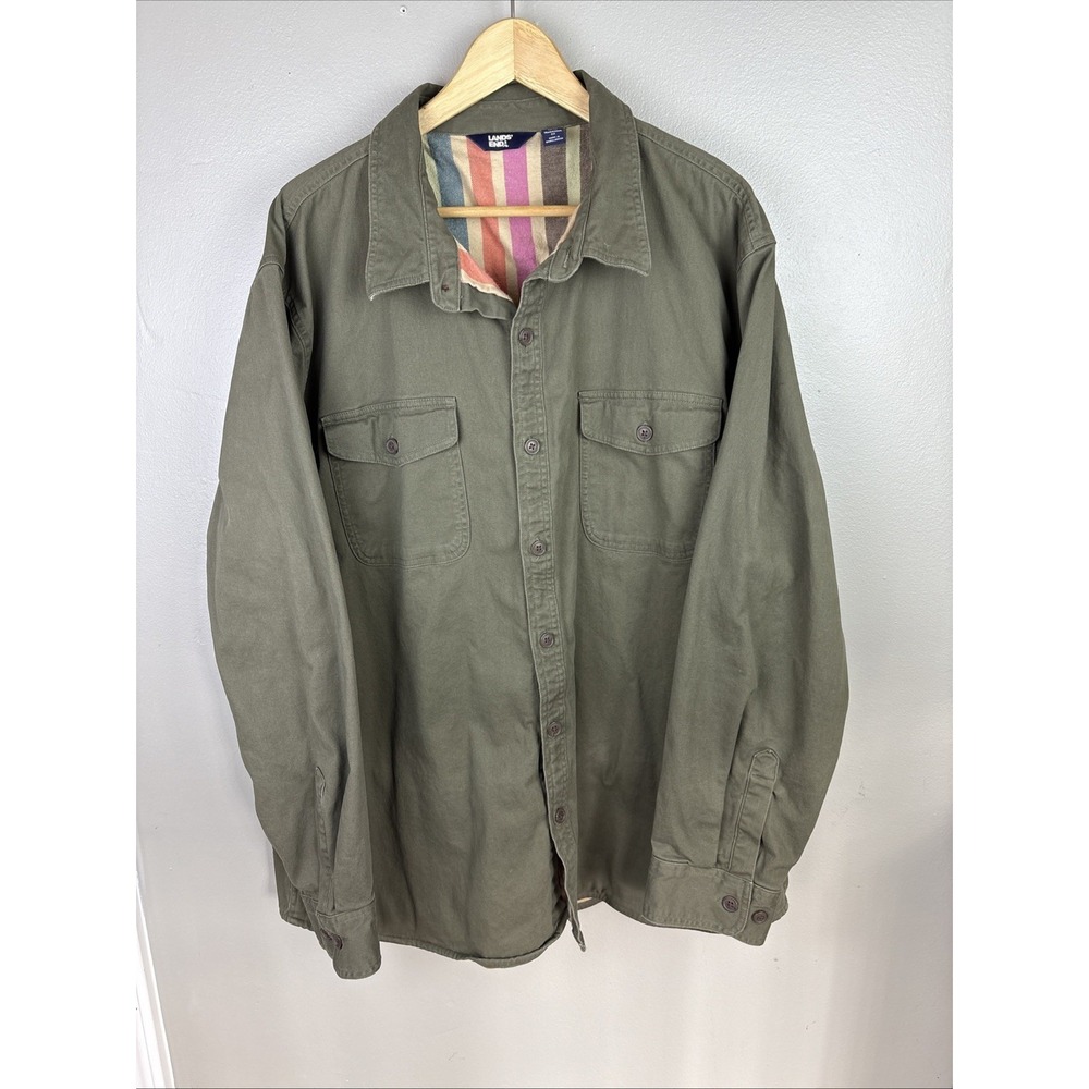 Lands End Blanket Lined Long Sleeve Shacket‎ Size XXL Workwear Green Pockets